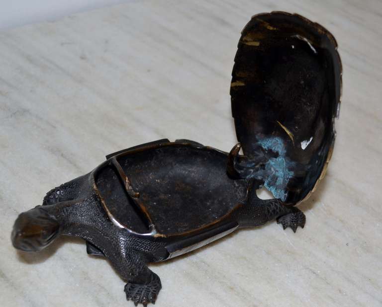 19th Century Chinese Bronze Cloisonné Turtle Ashtray 1
