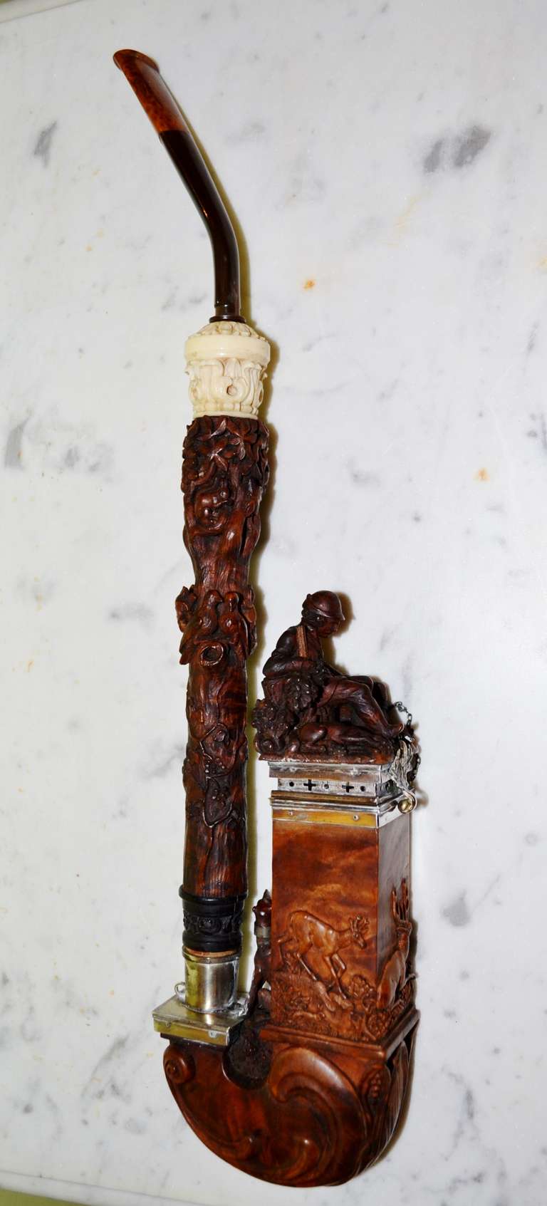 19th c. Large Pipe with a Hunting Theme with Original Box