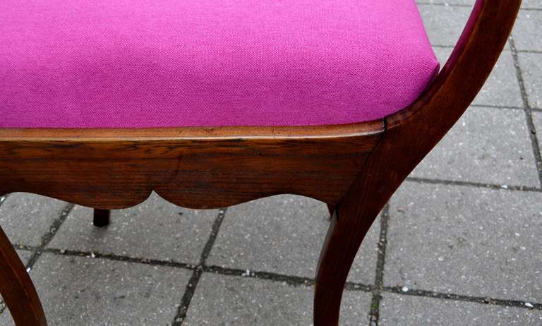 Two 19th Century Art Nouveau Stools with Hot Lipstick Pink Seats 2