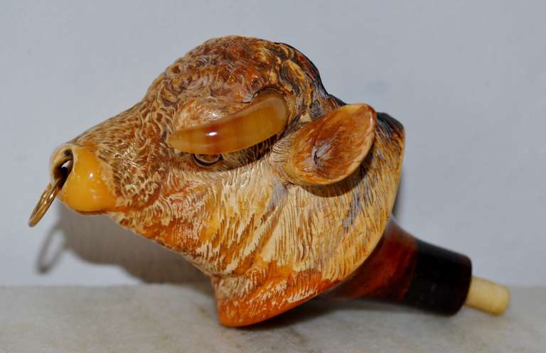 Beautiful meerschaum bull pipehead in its own box from F. Edwards, Glasshouse, in Regent Street, London.