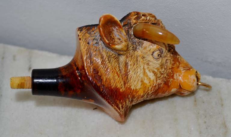 19th Century Bull Meerschaum Pipehead with its Box In Good Condition For Sale In Copenhagen, K