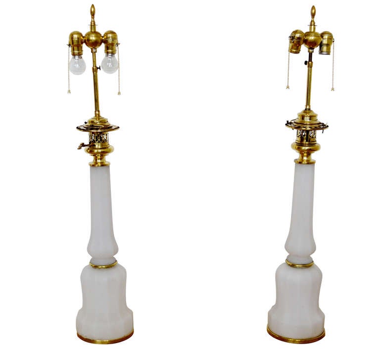 19th Century Pair of Large Opaline Lamps
