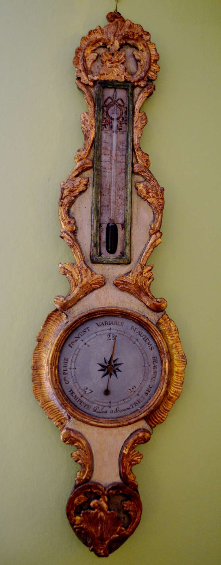 Incredible French Rococo Barometer. Beautifully carved, painted and gilded.