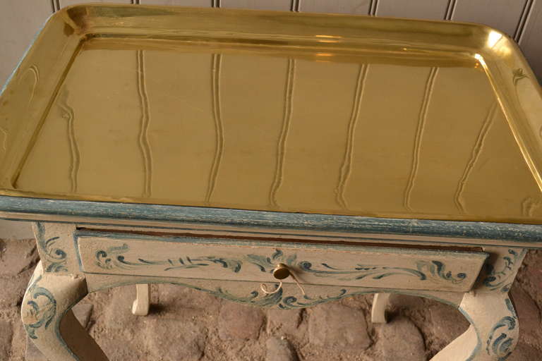 18th Century Painted Rococo Side Table with Brass Tray For Sale 4