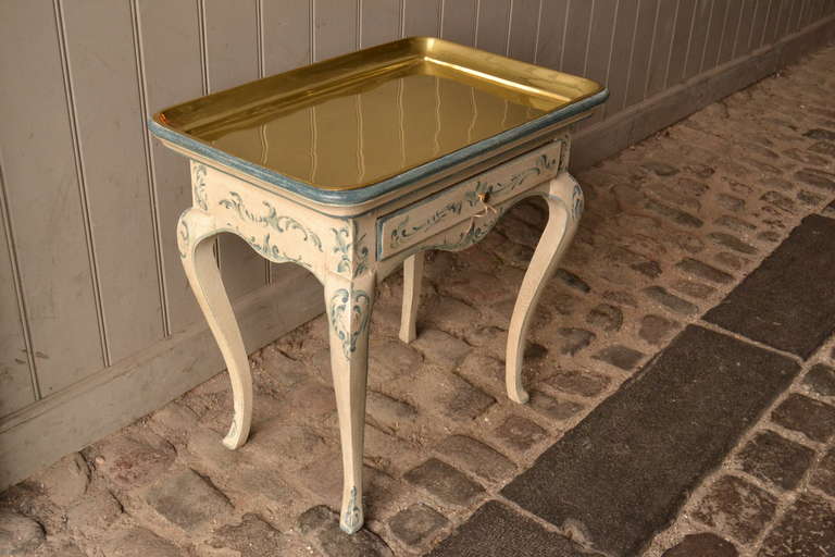 18th Century Painted Rococo Side Table with Brass Tray For Sale 2