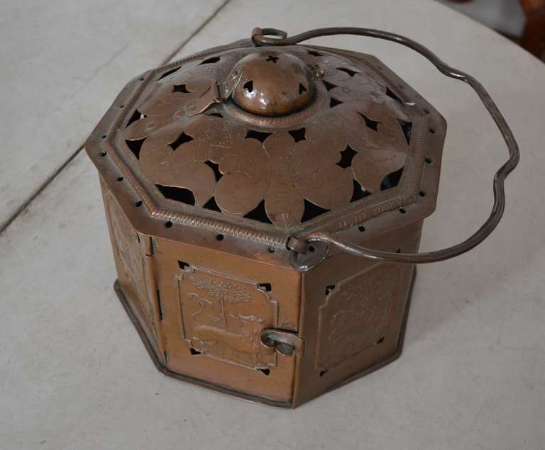 Footwarmer-Laterne aus Kupfer aus dem 18. Jahrhundert im Angebot 1