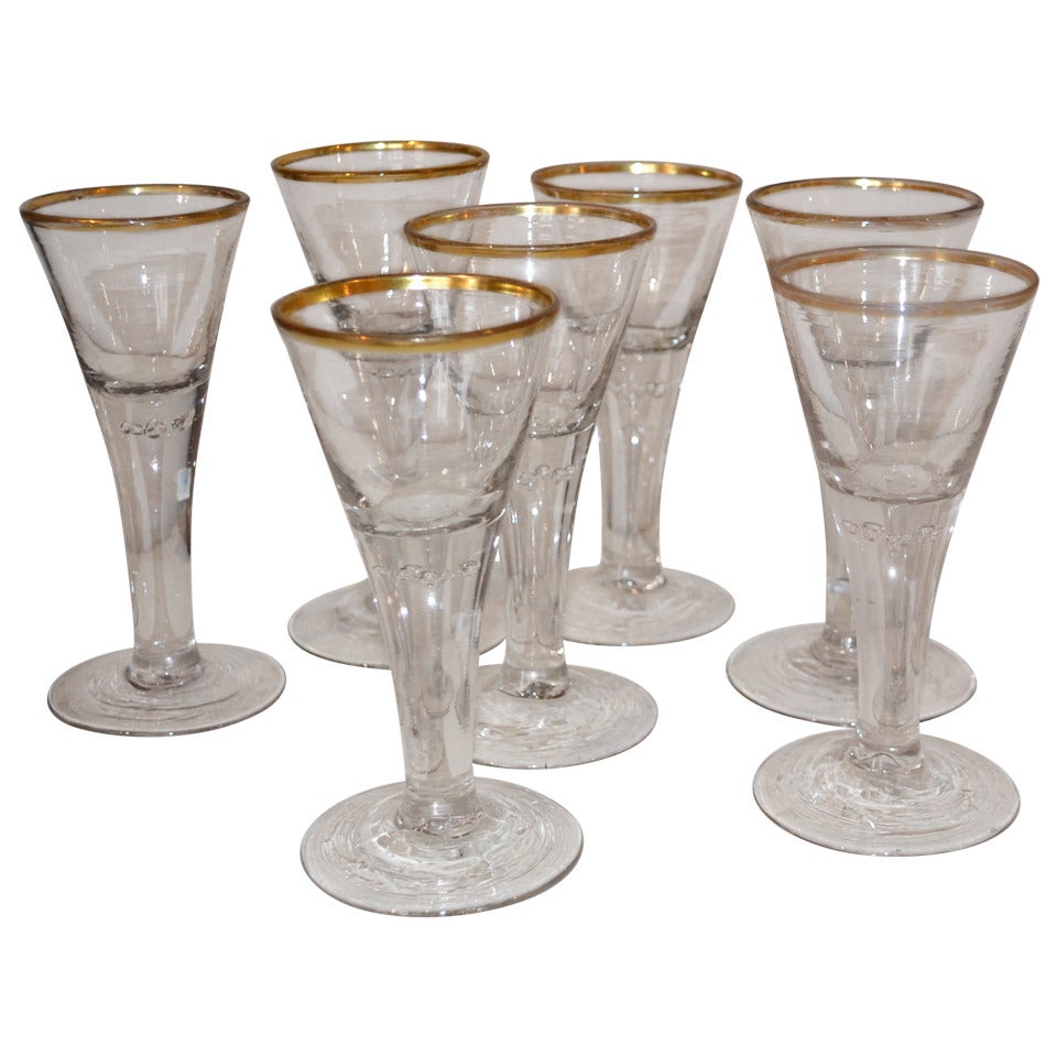 Set of Seven 18th Century Baroque Wine Glasses