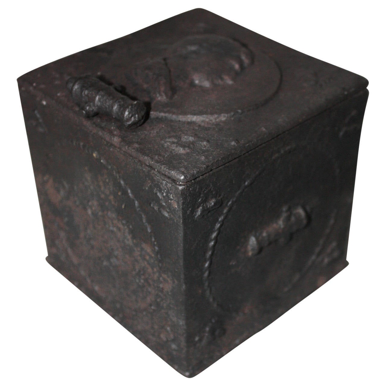 Fantastic decorative cast iron gunpowder box from 1833.