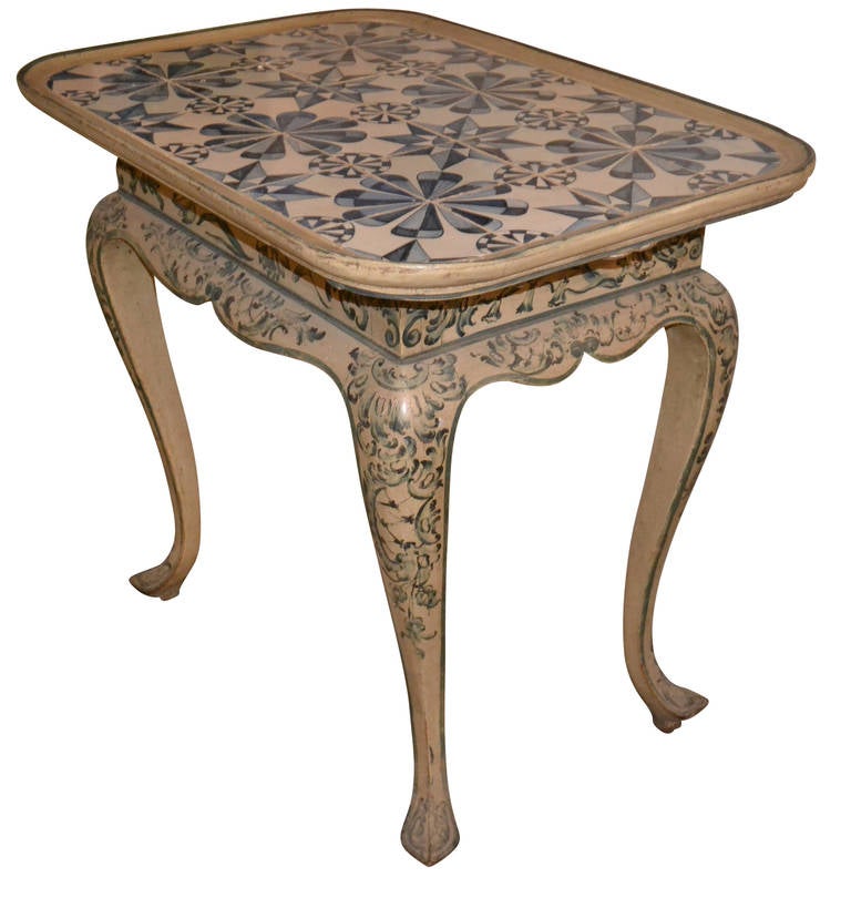 Louis Seize tiled table with authentic and original hand-painted Dutch tiles. Pull each side for candlesticks.