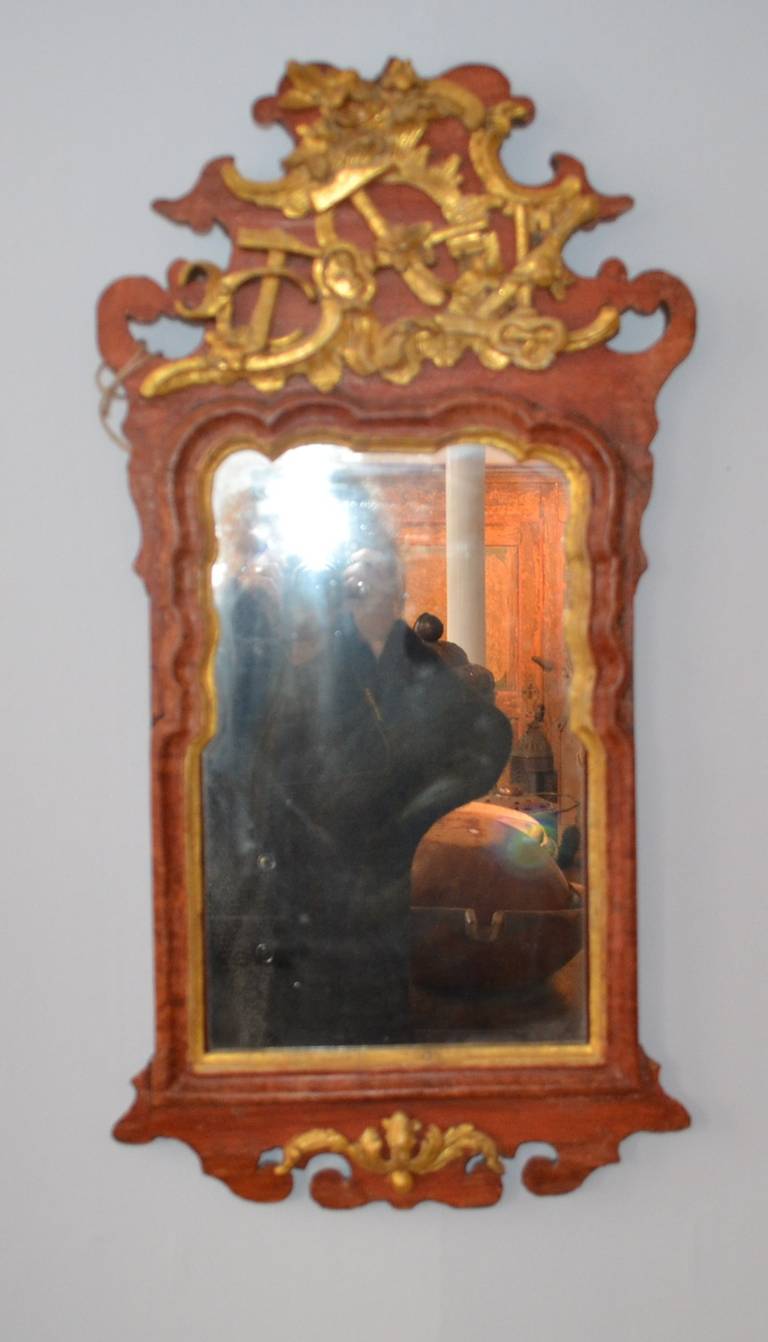 Carved Danish 18th Century Gilded Freemason Guild Rococo Mirror For Sale