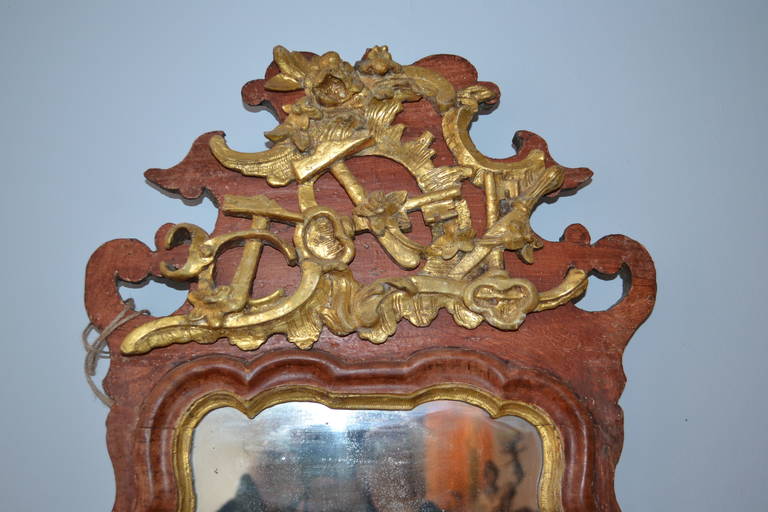 Wood Danish 18th Century Gilded Freemason Guild Rococo Mirror For Sale