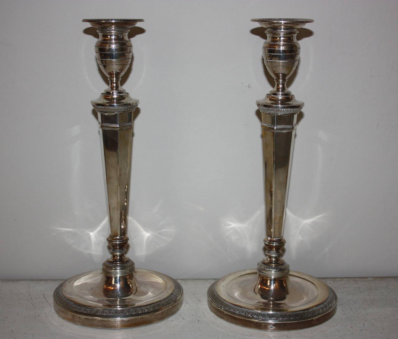 Empire French Pair of 19th Century Silver Candlesticks 