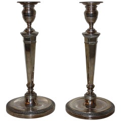 French Pair of 19th Century Silver Candlesticks 