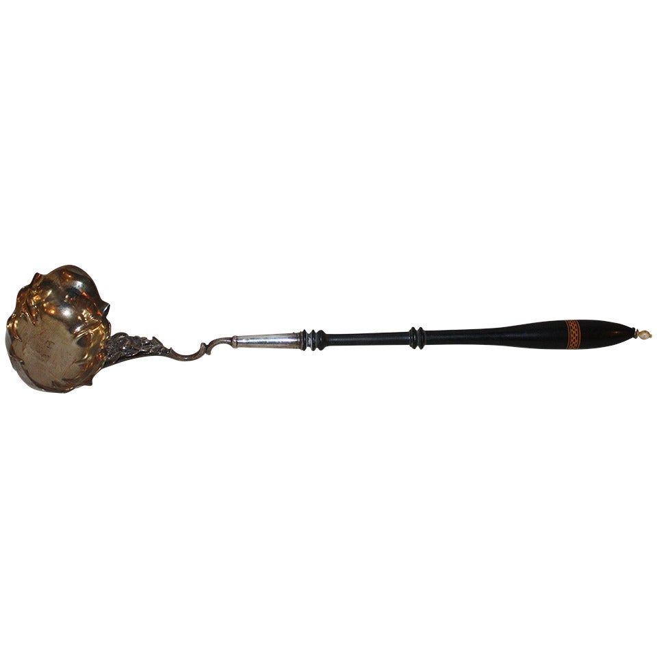 19th Century Silver And Wood Soup Or Punch Bowl Ladle
