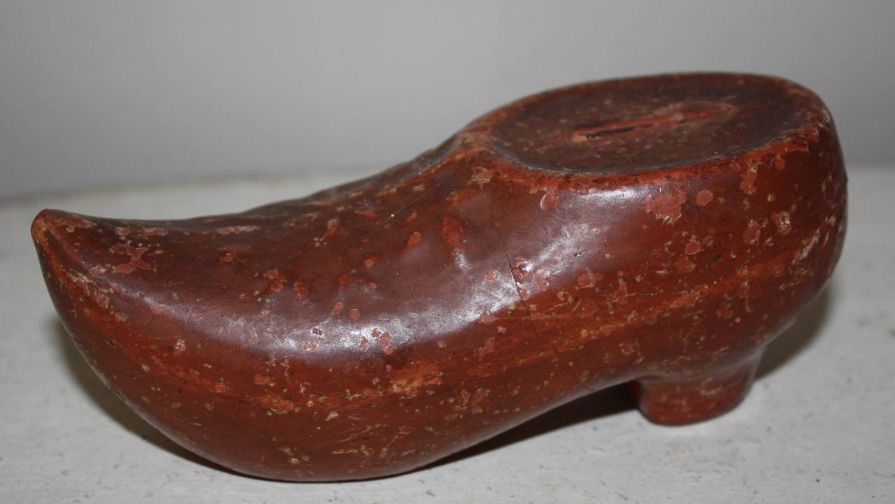 Hand-Crafted Danish 19th Century Faience Money Bank In The Shape Of A Clogs For Sale