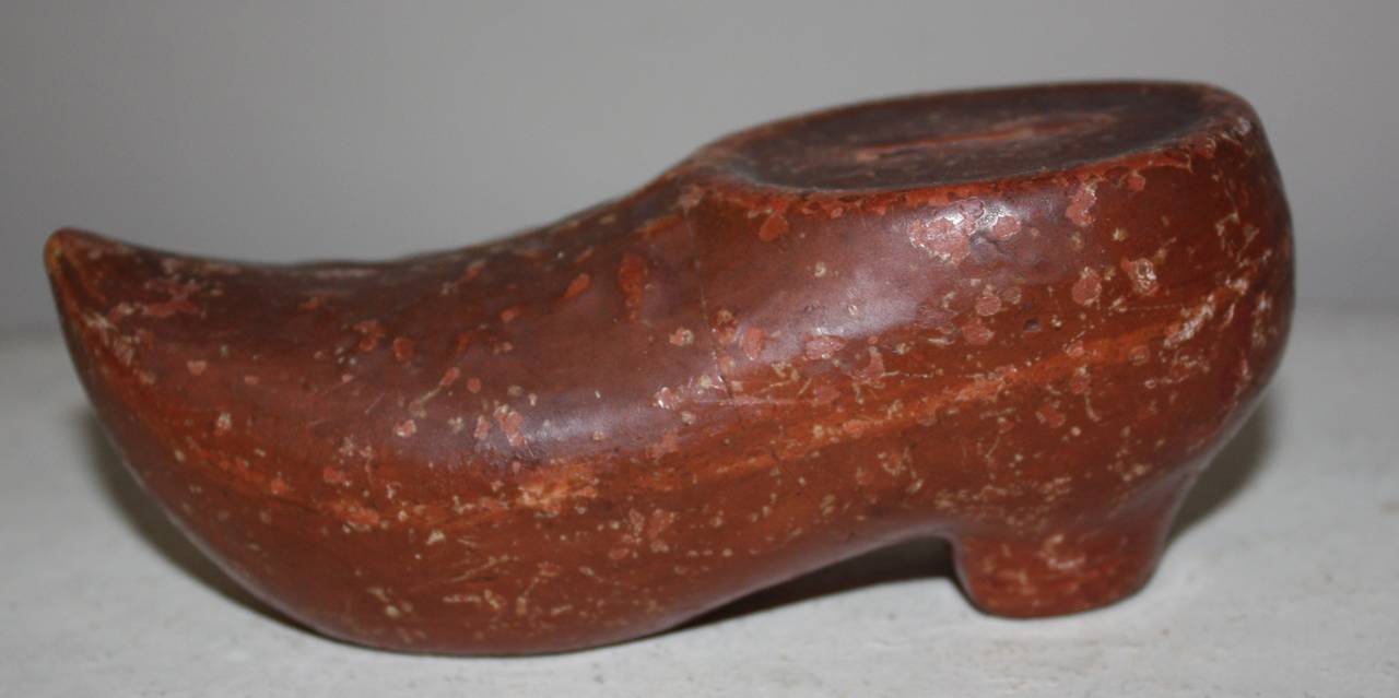 Folk Art Danish 19th Century Faience Money Bank In The Shape Of A Clogs For Sale