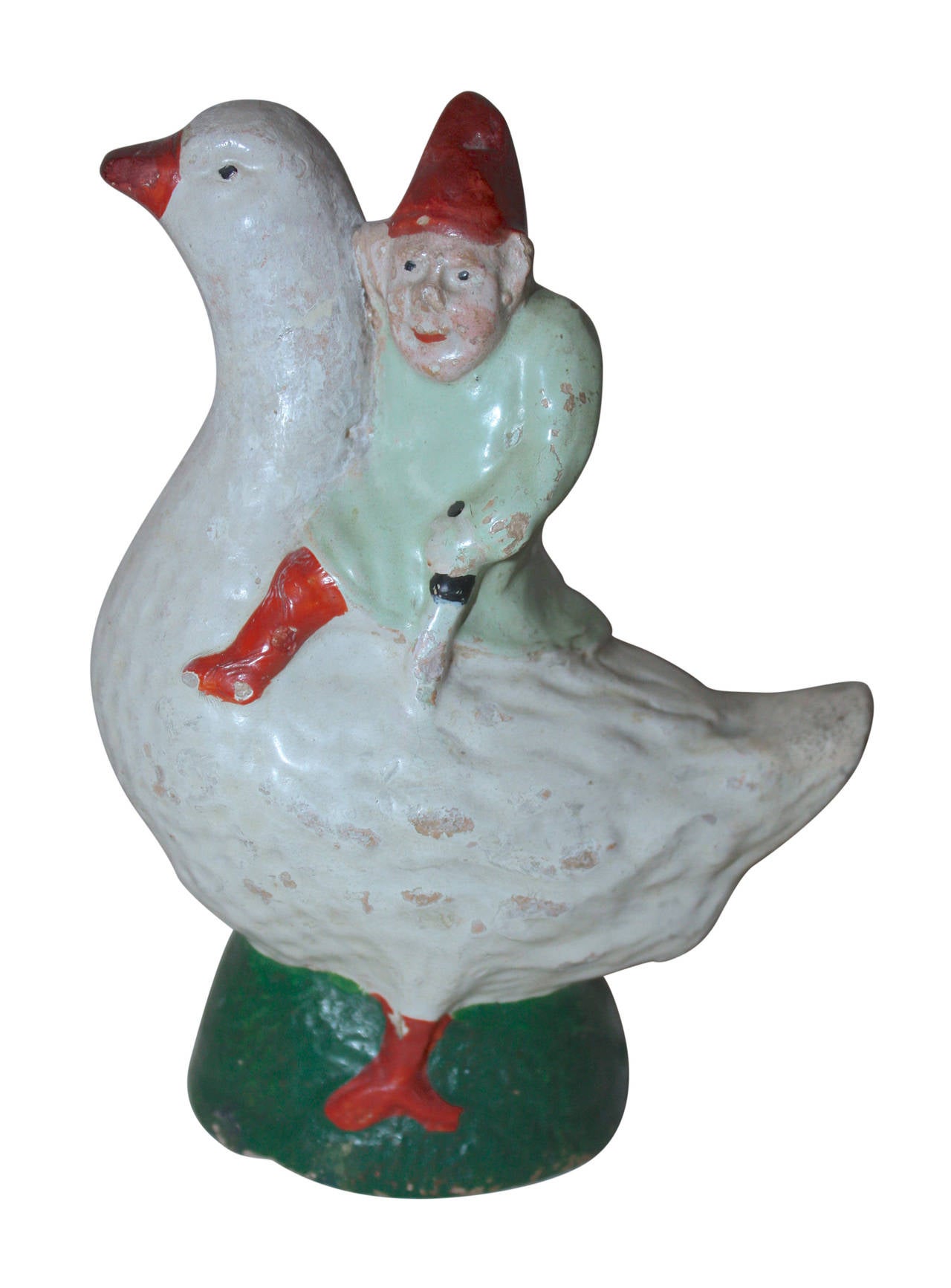 Folk Art Antique Christmas Elf On Goose Money Bank For Sale