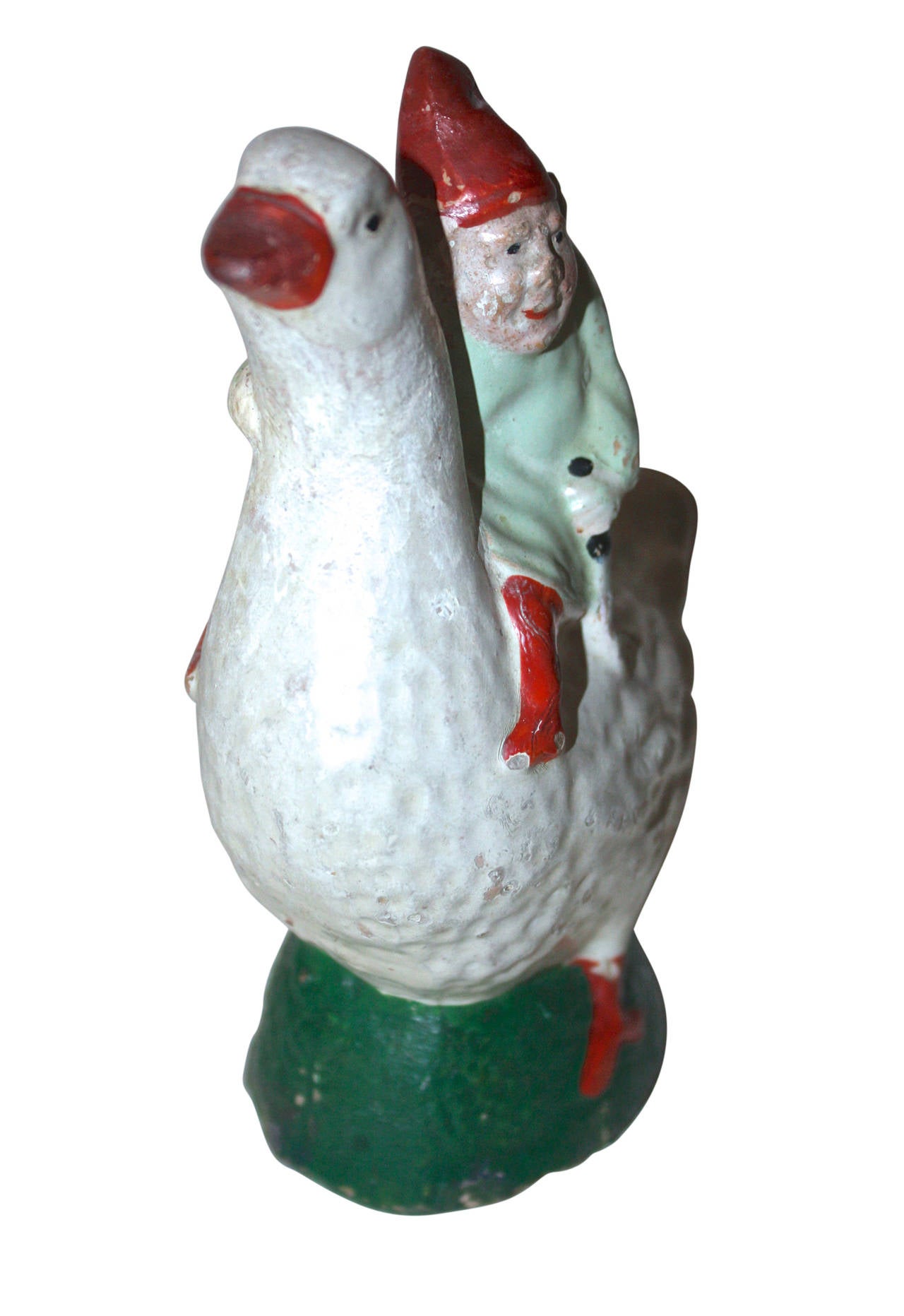 Danish Antique Christmas Elf On Goose Money Bank For Sale