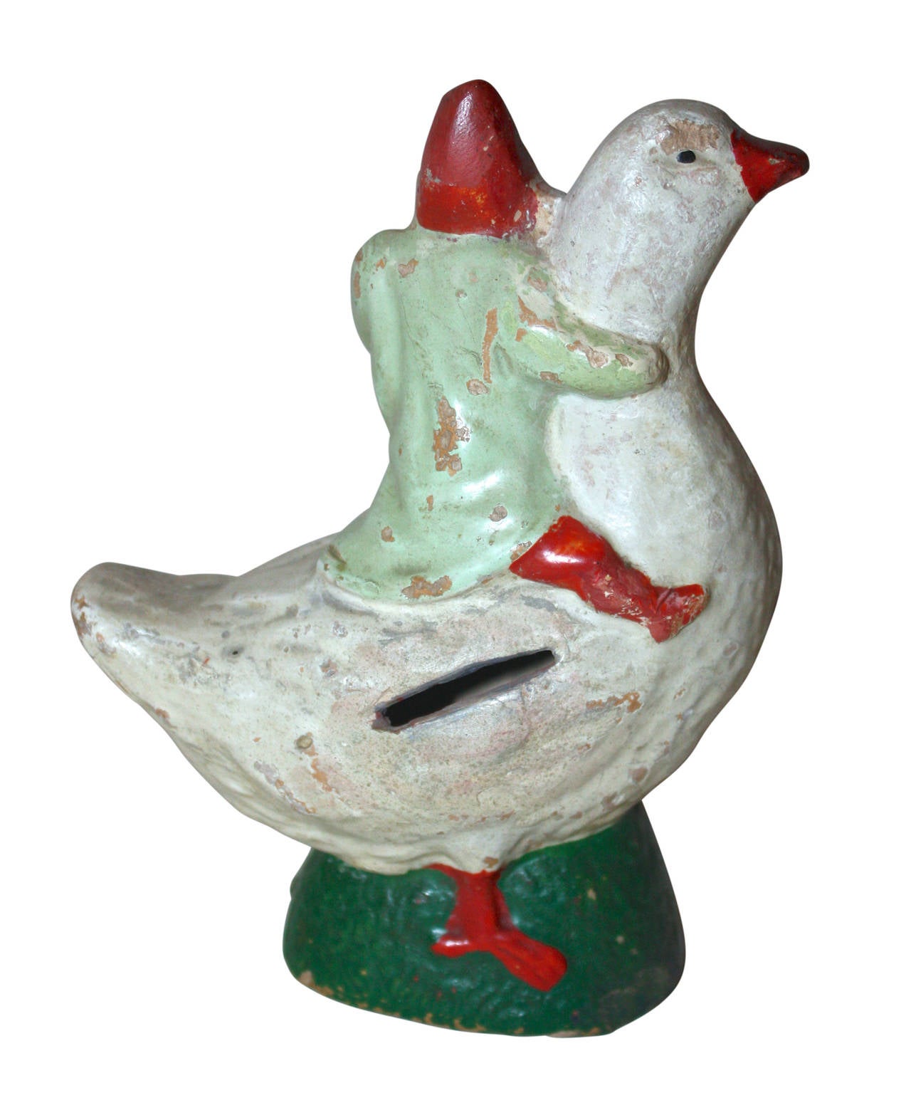 Danish Antique Christmas Elf On Goose Money Bank For Sale