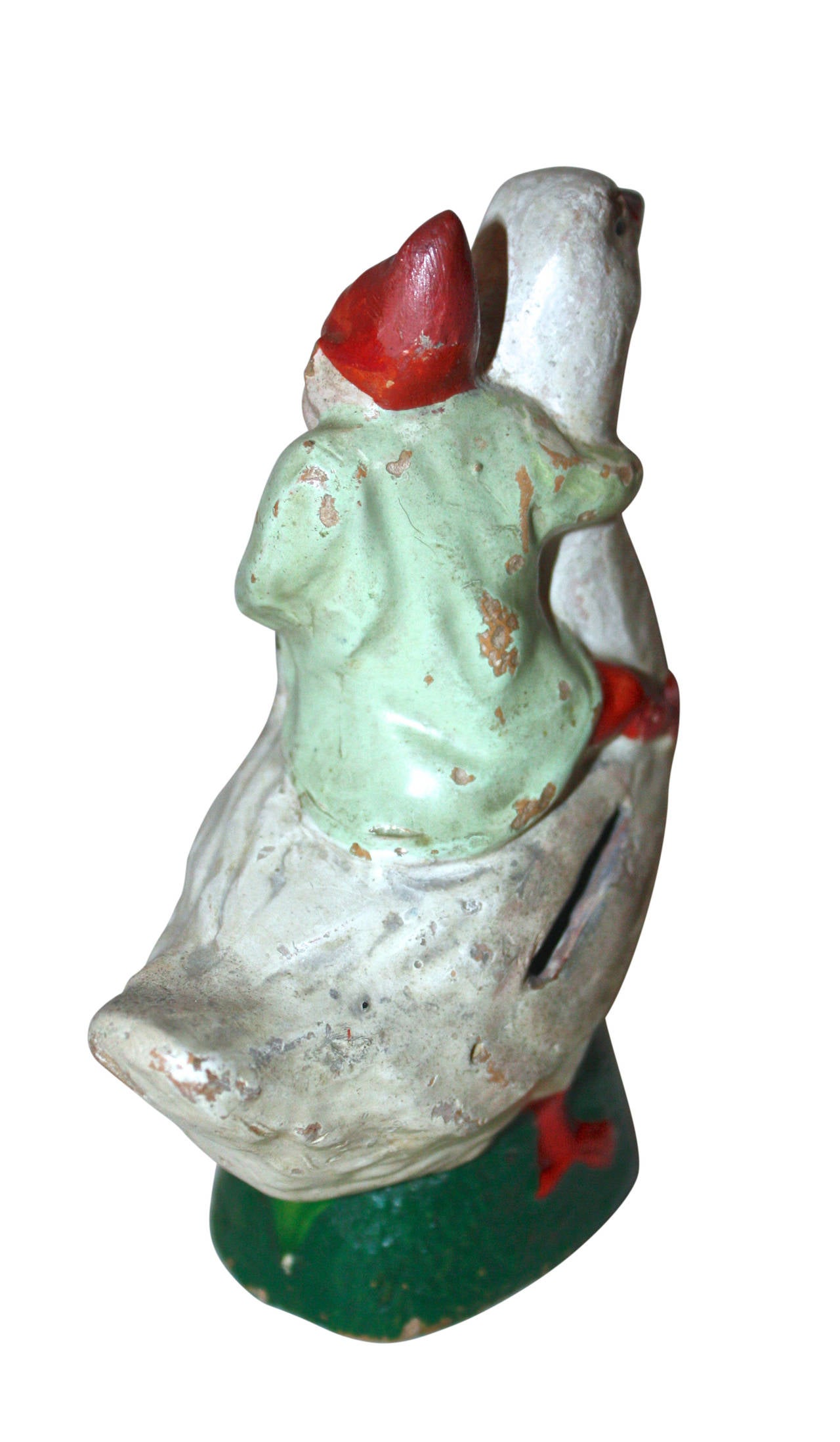 Folk Art Antique Christmas Elf On Goose Money Bank For Sale