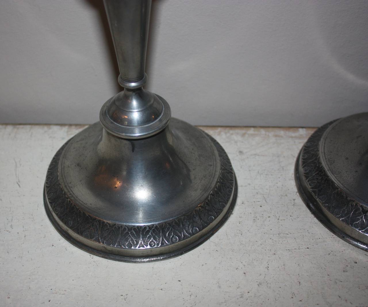 Early 19th Century Pair of Pewter Candleholders In Good Condition For Sale In Copenhagen, K