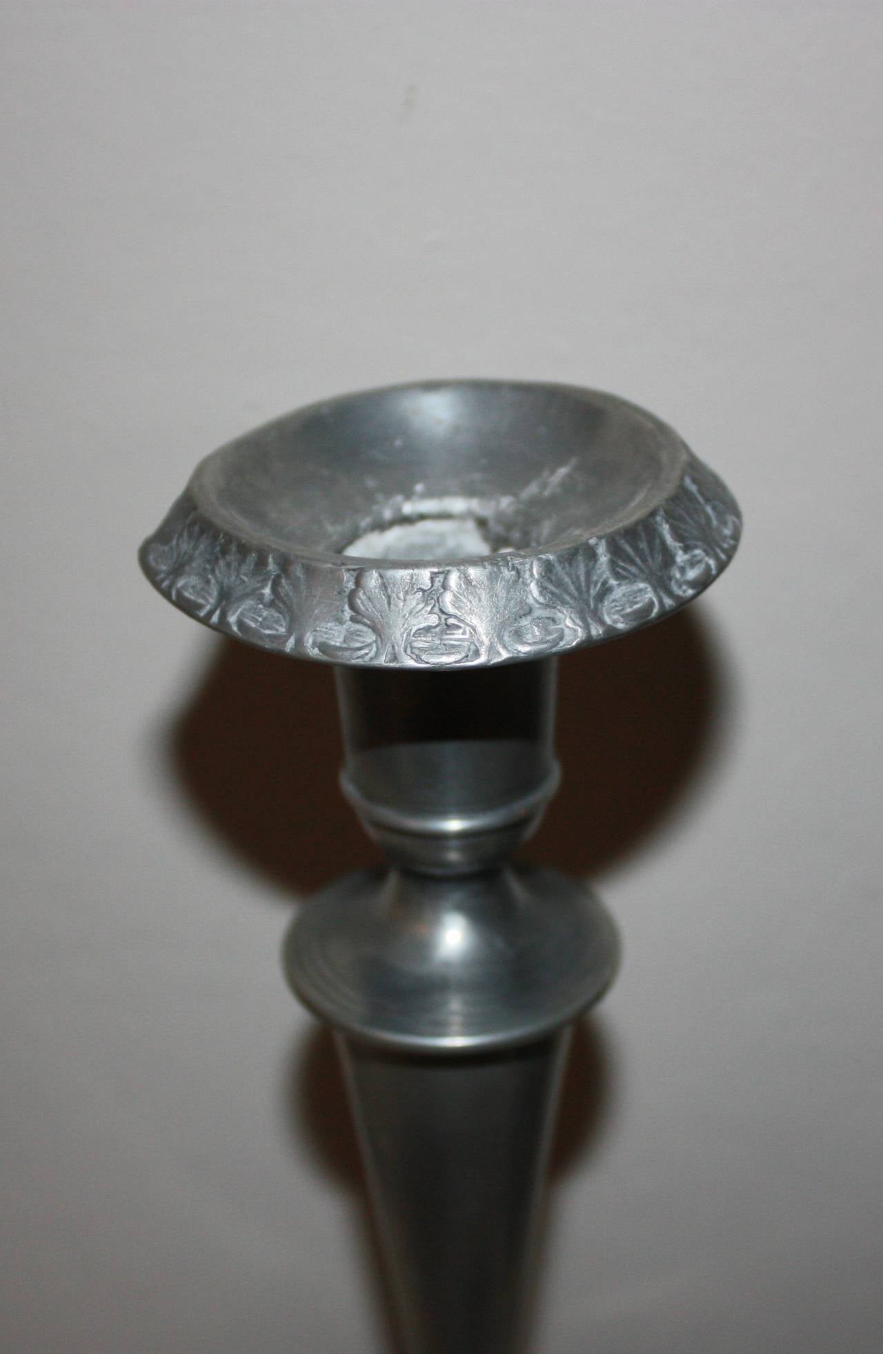 Danish Early 19th Century Pair of Pewter Candleholders For Sale