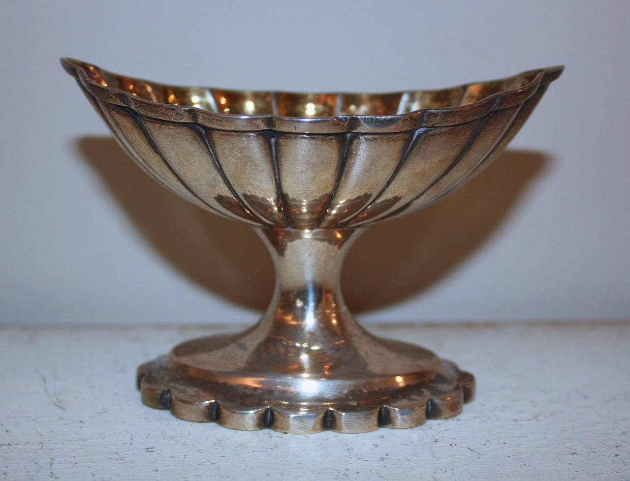 Hammered Silver Shell Bowl on Foot For Sale