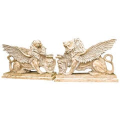 Extremely Large Pair of Stone Winged Lions