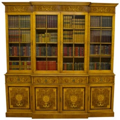 Wonderful Ornate Marquetry Breakfront Bookcase