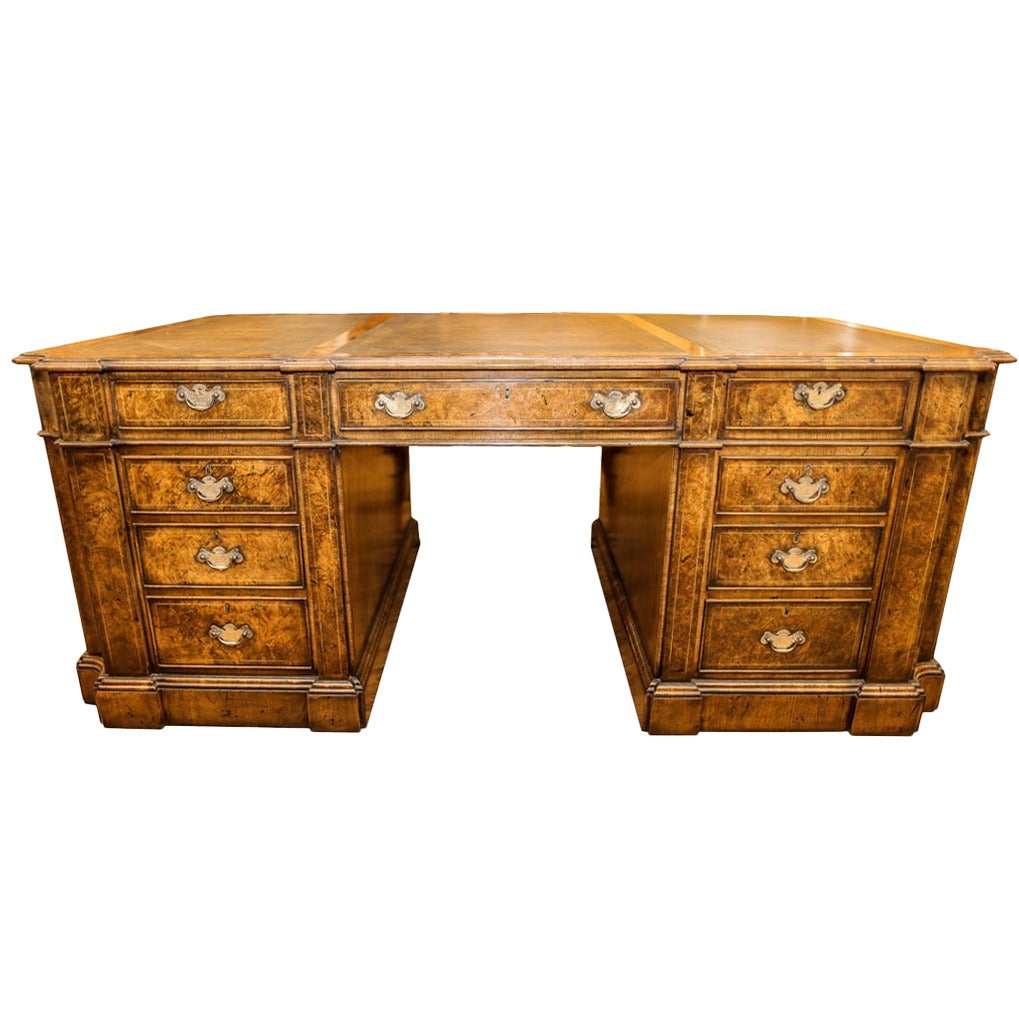 Kashmir Walnut Pedestal Desk For Sale