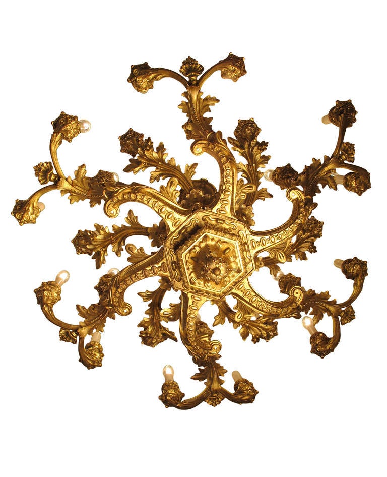 Very impressive neobaroque solid bronze chandelier in excellent original condition. Provenience: old private collection in Dresden.