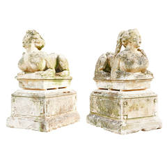 Pair of Magnificent French Limestone Sphinxes, circa 1780s