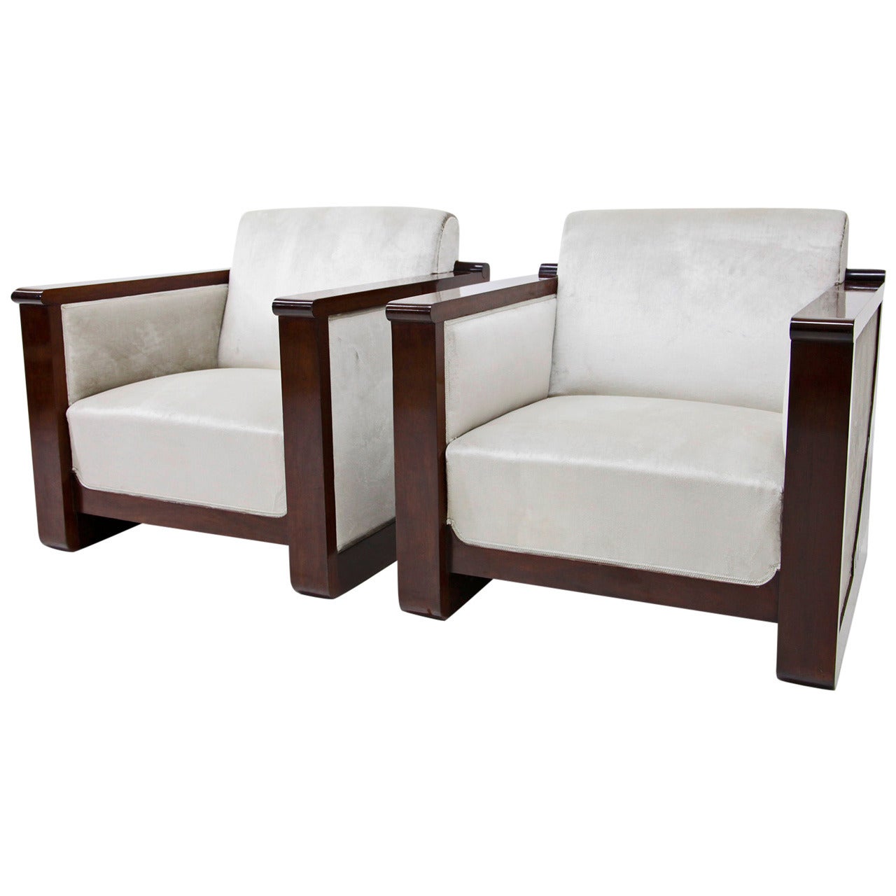 Pair of French Art Deco Armchairs with Grey Fabric, circa 1920s For Sale