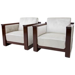 Pair of French Art Deco Armchairs with Grey Fabric, circa 1920s