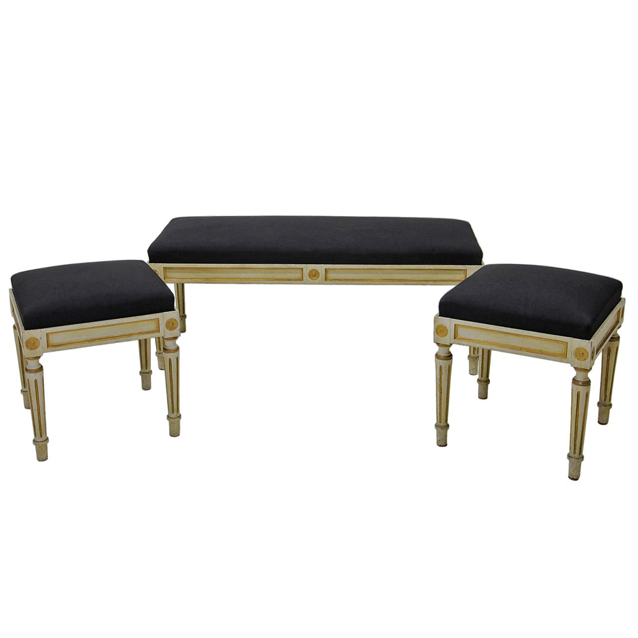 Wonderful Pair of French Stools and Bench In Louis-Seize Style