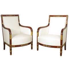 Antique Pair of French Empire Bergeres, 1805-1810