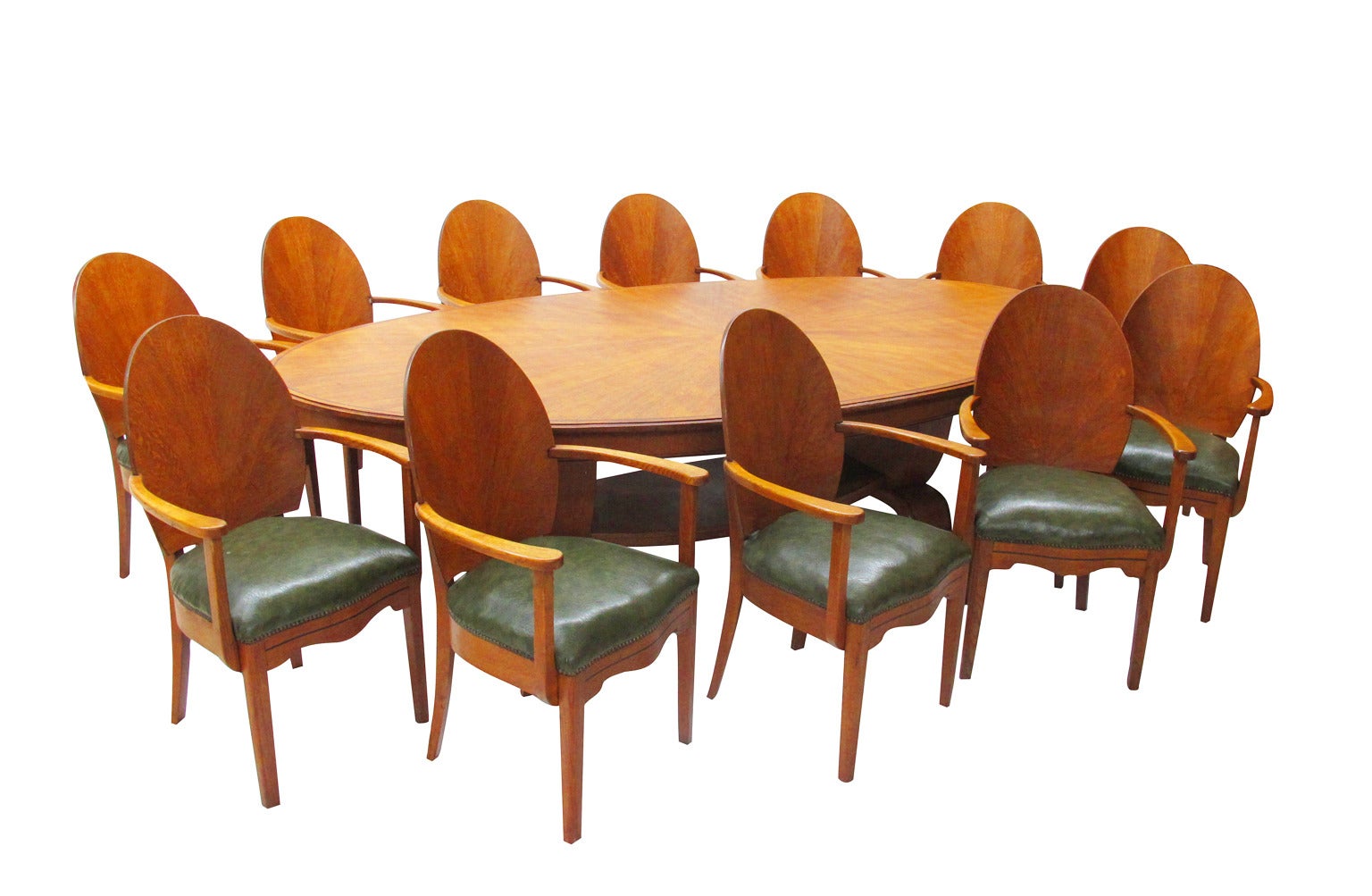 Beautiful Ensemble of Twelve Art Deco Dining Chairs and Dining Table