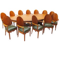 Beautiful Ensemble of Twelve Art Deco Dining Chairs and Dining Table