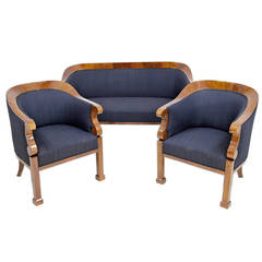 Lovely Seating Ensemble of a Bench and a Pair of Bergères in Biedermeier Style