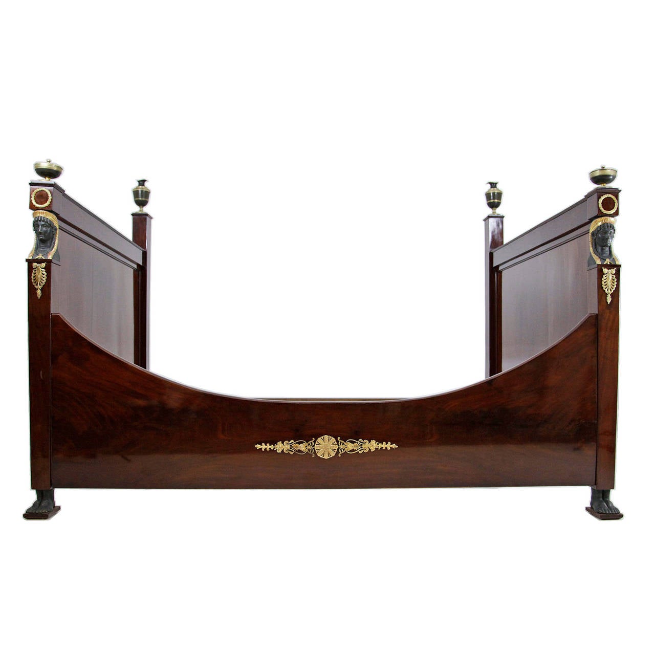 Mahogany Exceptional French Empire Bed with Rich Bronze Ornaments, circa 1810