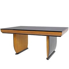 Wonderful Italian Dining Table with Black Glass Top, 1950s Wonderful Italian Dining Table with Black Glass Top, 1950s