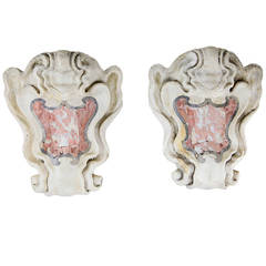 Antique Pair of Fantastic Italian Marble Coat of Arms, 18th Century