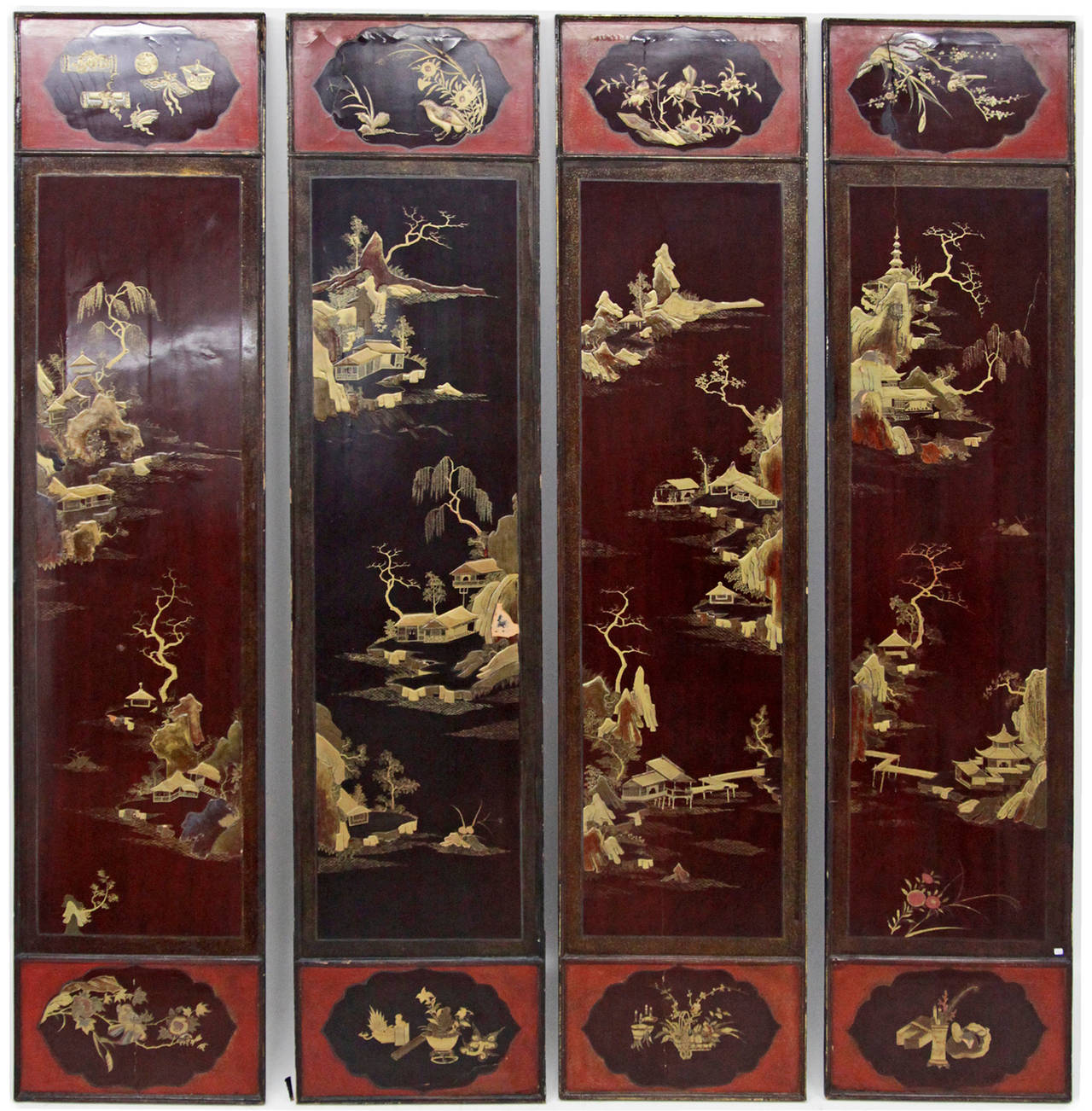 Set of Eight Stunning Chinese Paint Wall Panels, 19th Century 4