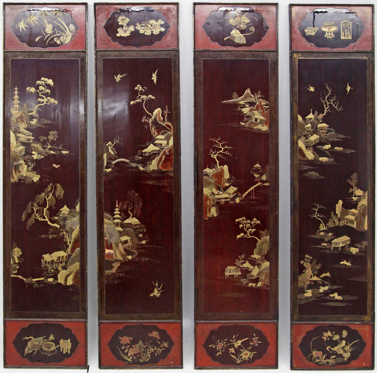 Set of Eight Stunning Chinese Paint Wall Panels, 19th Century 5