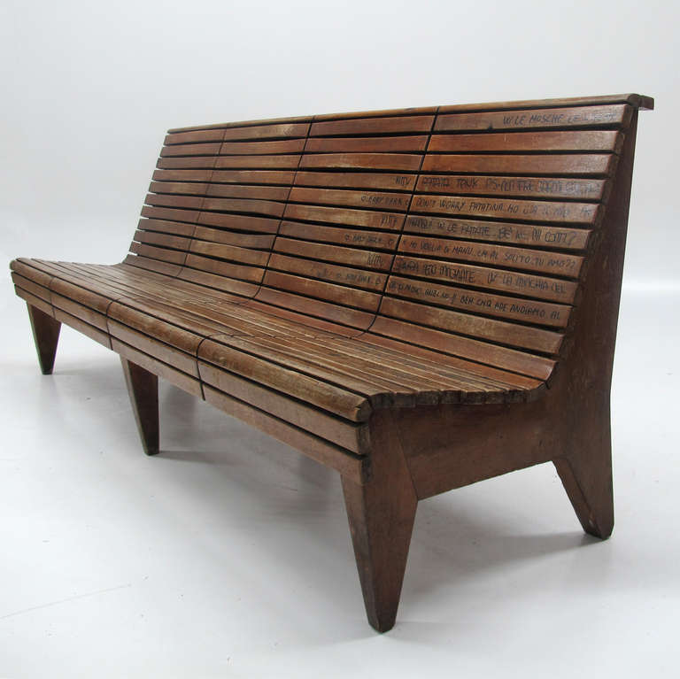 Very long Italian Bench from the 1950's made out of solid birch wood.