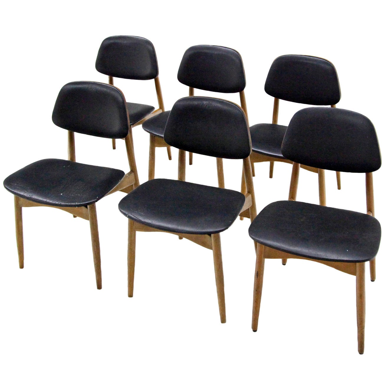 Set of Six Italian Leather Chairs from the 1970s
