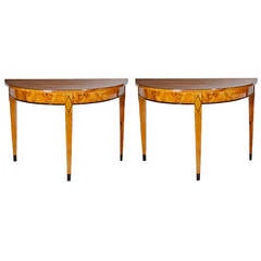 Antique Pair of Biedermeier Demilune Consoles, circa 1820