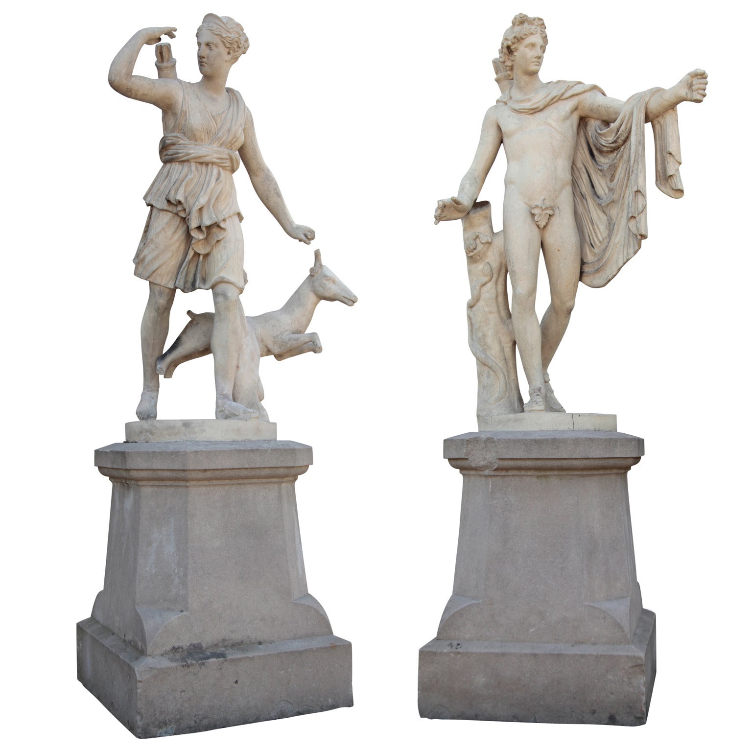 Pair of French Sculptures, Diana and Apollo, Late 19th Century