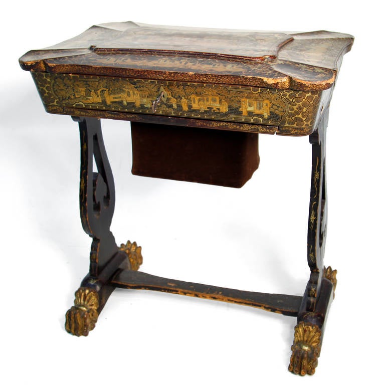 Chinoiserie Chinese Lacquered Sewing Table