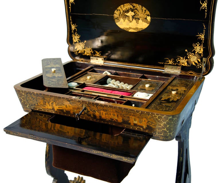 19th Century Chinese Lacquered Sewing Table